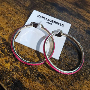 NEW! Karl Lagerfeld 1.3" Medium Hot Pink Cord Inlay Hoop Earrings